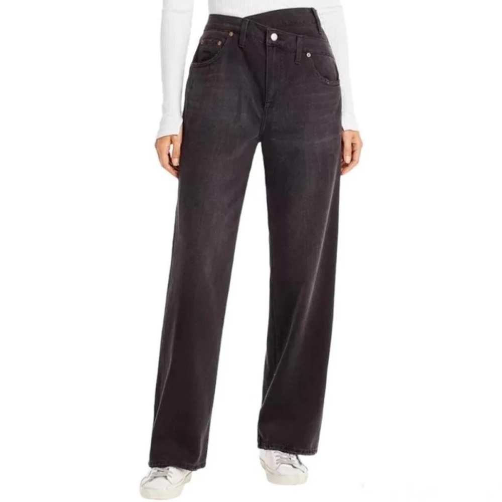 Pistola Bobbie High Rise Wide Leg Criss Cross Jeans In Charcoal/Black 24